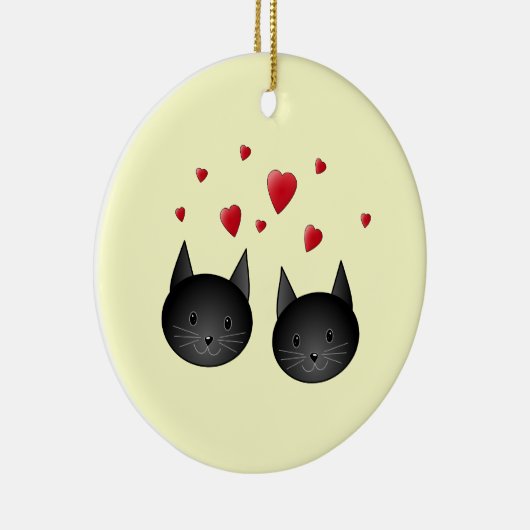 Cute Black Cats met hart, met crème. Keramisch Ornament (Rechts)