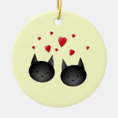 Cute Black Cats met hart, met crème. Keramisch Ornament (Voorkant)