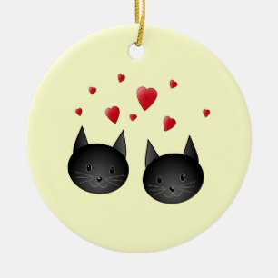 Cute Black Cats met hart, met crème. Keramisch Ornament