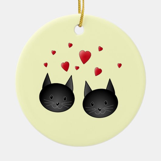 Cute Black Cats met hart, met crème. Keramisch Ornament (Voorkant)