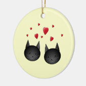 Cute Black Cats met hart, met crème. Keramisch Ornament (Links)