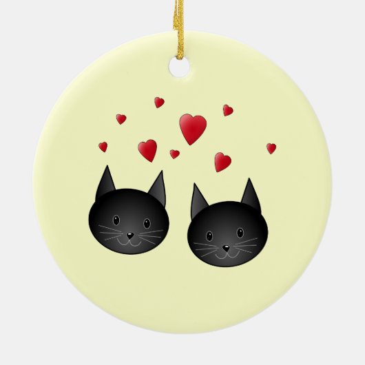 Cute Black Cats met hart, met crème. Keramisch Ornament (Achterkant)