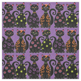 Cute Black Cats op Paarse Halloween Pattern Stof