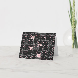 Cute Black Cats Pattern Pink Heart Valentijnsdag Feestdagen Kaart