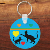 Cute Black Cats & Rainbow Shapes Blue Keychain (Voorkant)