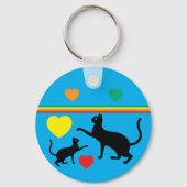 Cute Black Cats & Rainbow Shapes Blue Keychain (Achterkant)