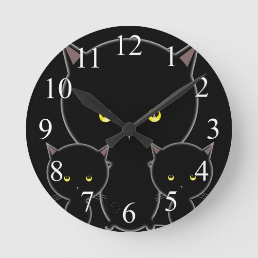 Cute Black Cats Wall Clock Ronde Klok (Voorkant)