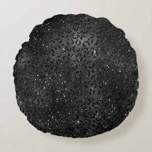 Cute Black Cheetah Leopard Skin Print Animal Rond Kussen