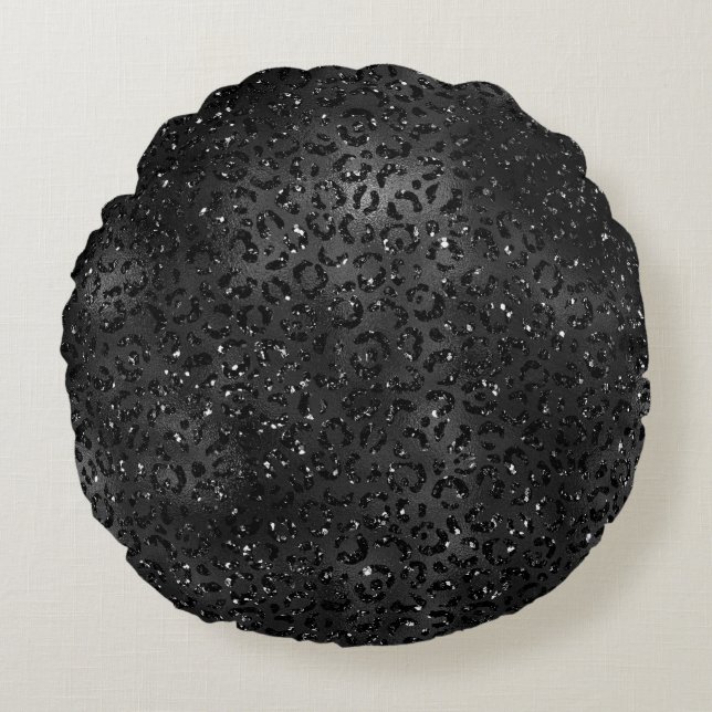 Cute Black Cheetah Leopard Skin Print Animal Rond Kussen (Voorkant)