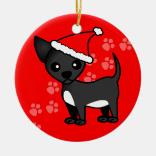 Cute Black Chihuahua Santa Hat - Groen en rood Keramisch Ornament