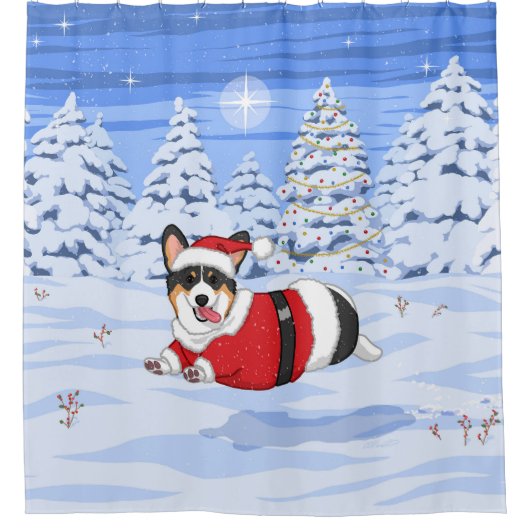 Cute Black Corgi in kerstkerstkerstkerstkerstkerst Douchegordijn (Voorkant)