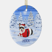 Cute Black Corgi in kerstkerstkerstkerstkerstkerst Keramisch Ornament (Rechts)