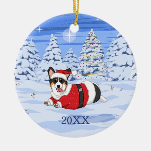 Cute Black Corgi in kerstkerstkerstkerstkerstkerst Keramisch Ornament (Voorkant)
