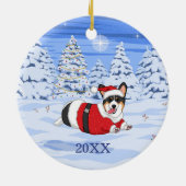 Cute Black Corgi in kerstkerstkerstkerstkerstkerst Keramisch Ornament (Achterkant)