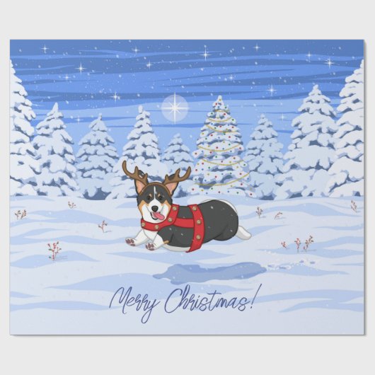 Cute Black Corgi-kerstrendieren kostuum Cadeaupapier (Vlak)