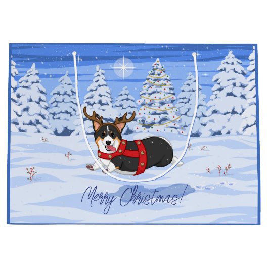 Cute Black Corgi-kerstrendieren kostuum Groot Cadeauzakje (Voorkant)
