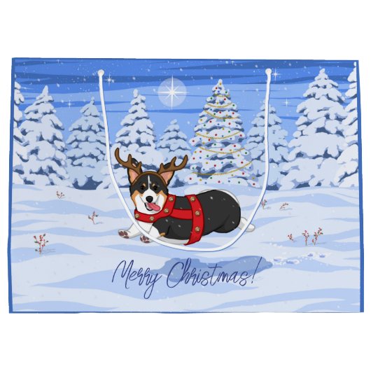 Cute Black Corgi-kerstrendieren kostuum Groot Cadeauzakje (Achterkant)