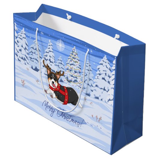 Cute Black Corgi-kerstrendieren kostuum Groot Cadeauzakje (Achterkant Gekanteld)