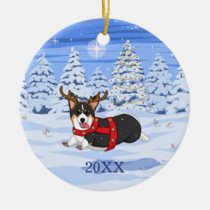 Cute Black Corgi-kerstrendieren kostuum Keramisch Ornament