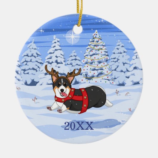 Cute Black Corgi-kerstrendieren kostuum Keramisch Ornament (Voorkant)