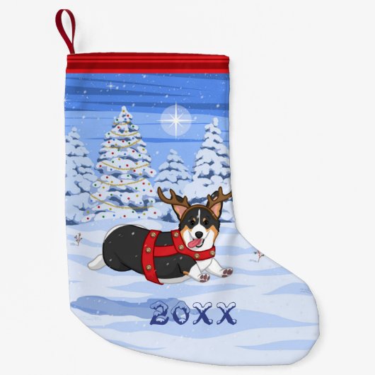 Cute Black Corgi-kerstrendieren kostuum Kleine Kerstsok (Voorkant)