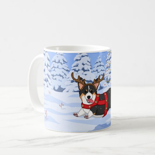 Cute Black Corgi-kerstrendieren kostuum Koffiemok (Voorkant links)