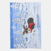 Cute Black Corgi-kerstrendieren kostuum Theedoek (Verticaal)