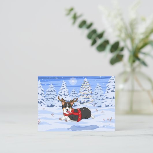Cute Black Corgi-kerstrendieren kostuum Visitekaartje (Staand voorkant)