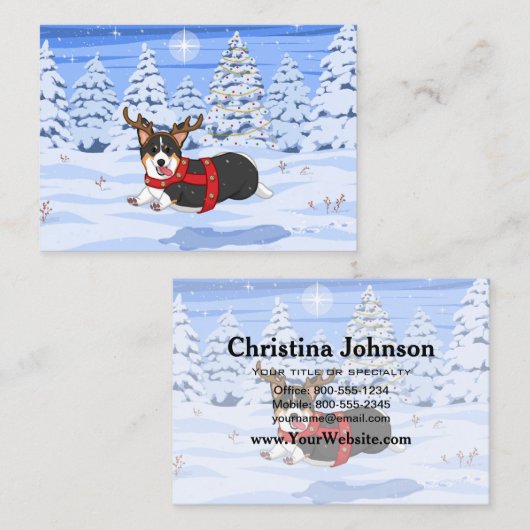 Cute Black Corgi-kerstrendieren kostuum Visitekaartje (Voorkant / Achterkant)