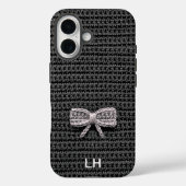 Cute Black Crochet Bow Yarn Custom Name Case-Mate iPhone Case (Achterkant)
