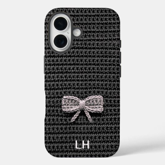 Cute Black Crochet Bow Yarn Custom Name Case-Mate iPhone Case (Achterkant)