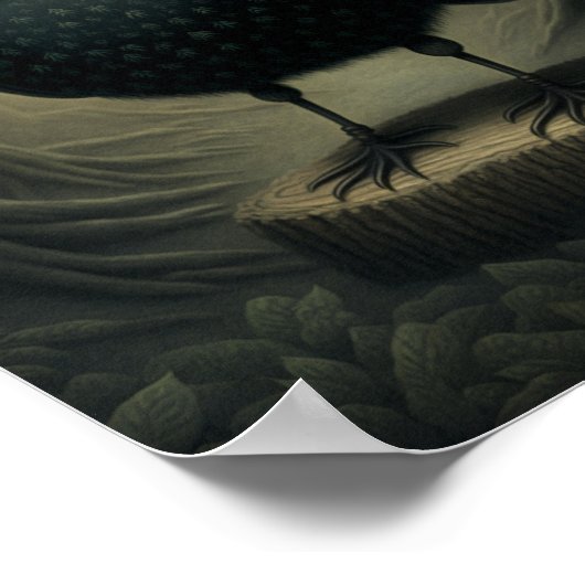 Cute Black Crow in de Bossen Poster (Hoek)