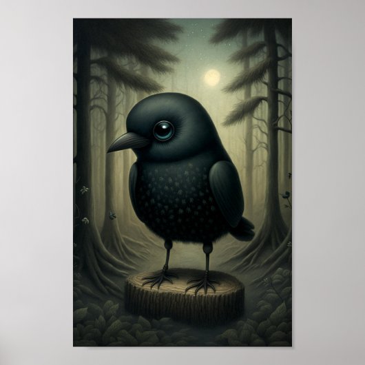 Cute Black Crow in de Bossen Poster (Voorkant)