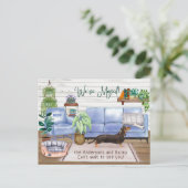 Cute Black Dachshund Cozy New Home Moving       Aankondigingskaart (Staand voorkant)