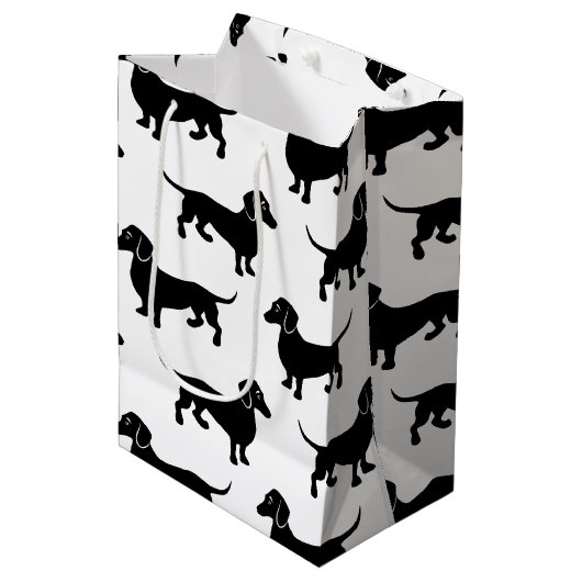 Cute Black Dachshund Pattern Medium Cadeauzakje (Voorkant Gekanteld)