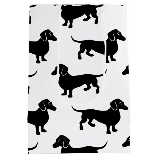 Cute Black Dachshund Pattern Medium Cadeauzakje (Achterkant)