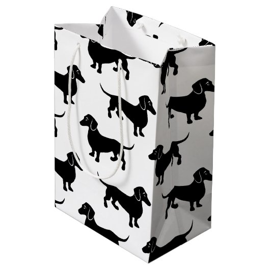 Cute Black Dachshund Pattern Medium Cadeauzakje (Achterkant Gekanteld)