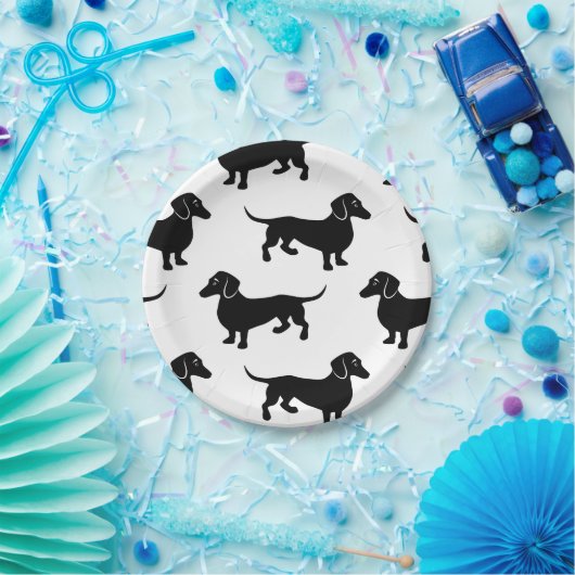 Cute Black Dachshund Pattern Papieren Bordje (Feest)