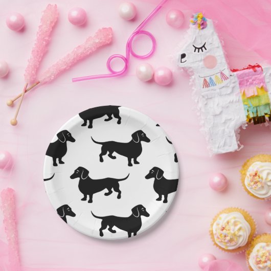 Cute Black Dachshund Pattern Papieren Bordje (Feest)