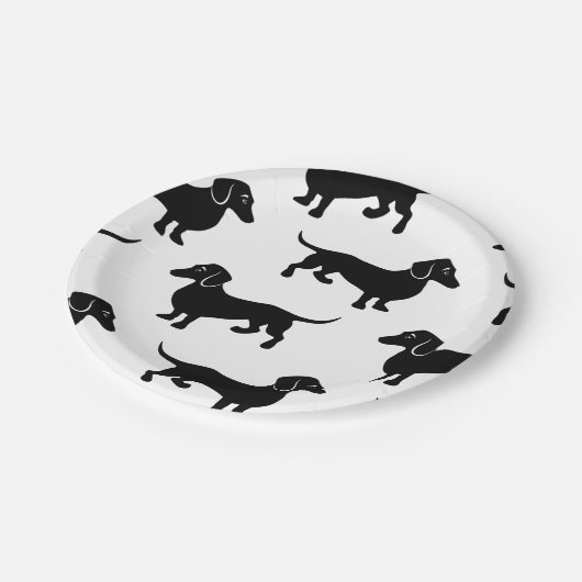 Cute Black Dachshund Pattern Papieren Bordje (Gekanteld)
