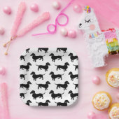 Cute Black Dachshund Pattern Papieren Bordje (Feest)