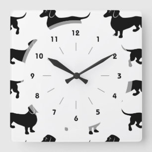 Cute Black Dachshund Pattern Vierkante Klok
