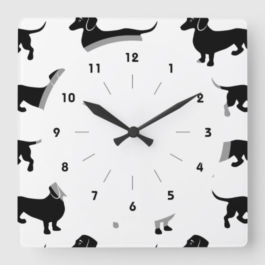 Cute Black Dachshund Pattern Vierkante Klok (Voorkant)