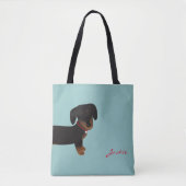 Cute Black Dachshund voor- en achterontwerp Tote Bag (Voorkant)