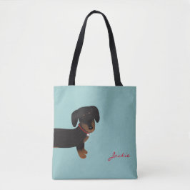 Cute Black Dachshund voor- en achterontwerp Tote Bag