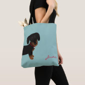 Cute Black Dachshund voor- en achterontwerp Tote Bag (Dichtbij)