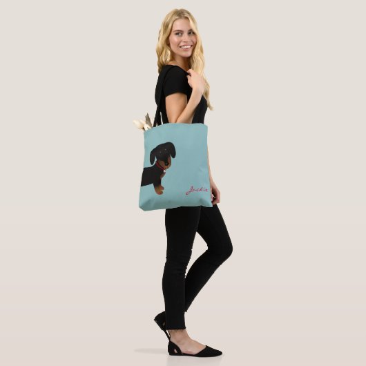Cute Black Dachshund voor- en achterontwerp Tote Bag (Op model)