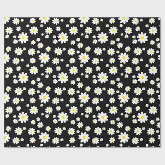 Cute Black Daisy Pattern Wrapping Paper Cadeaupapier (Vlak)