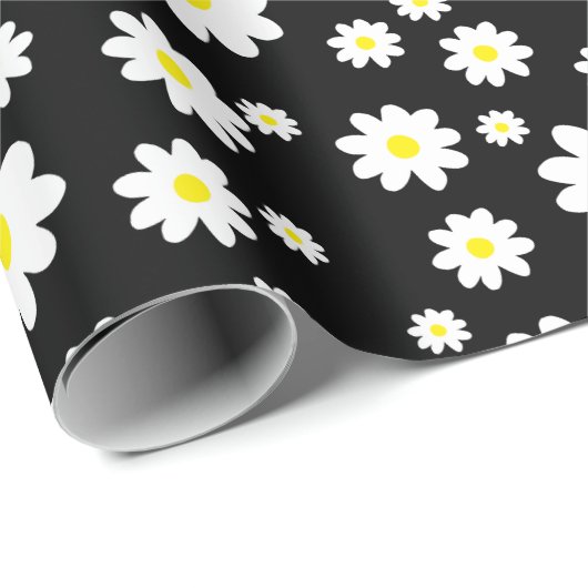 Cute Black Daisy Pattern Wrapping Paper Cadeaupapier (Rol Hoek)