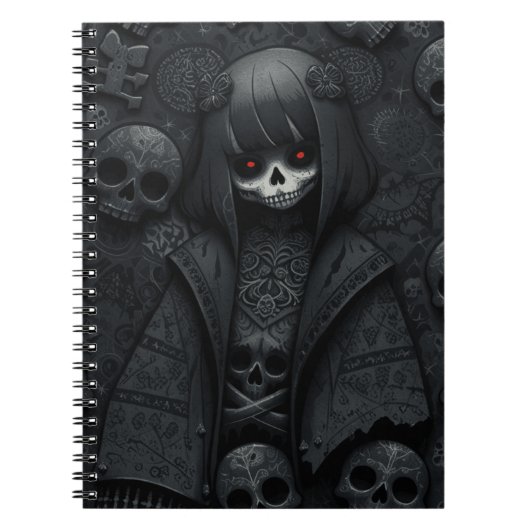 Cute black dark Skull Halloween obscure anime Notitieboek (Voorkant)